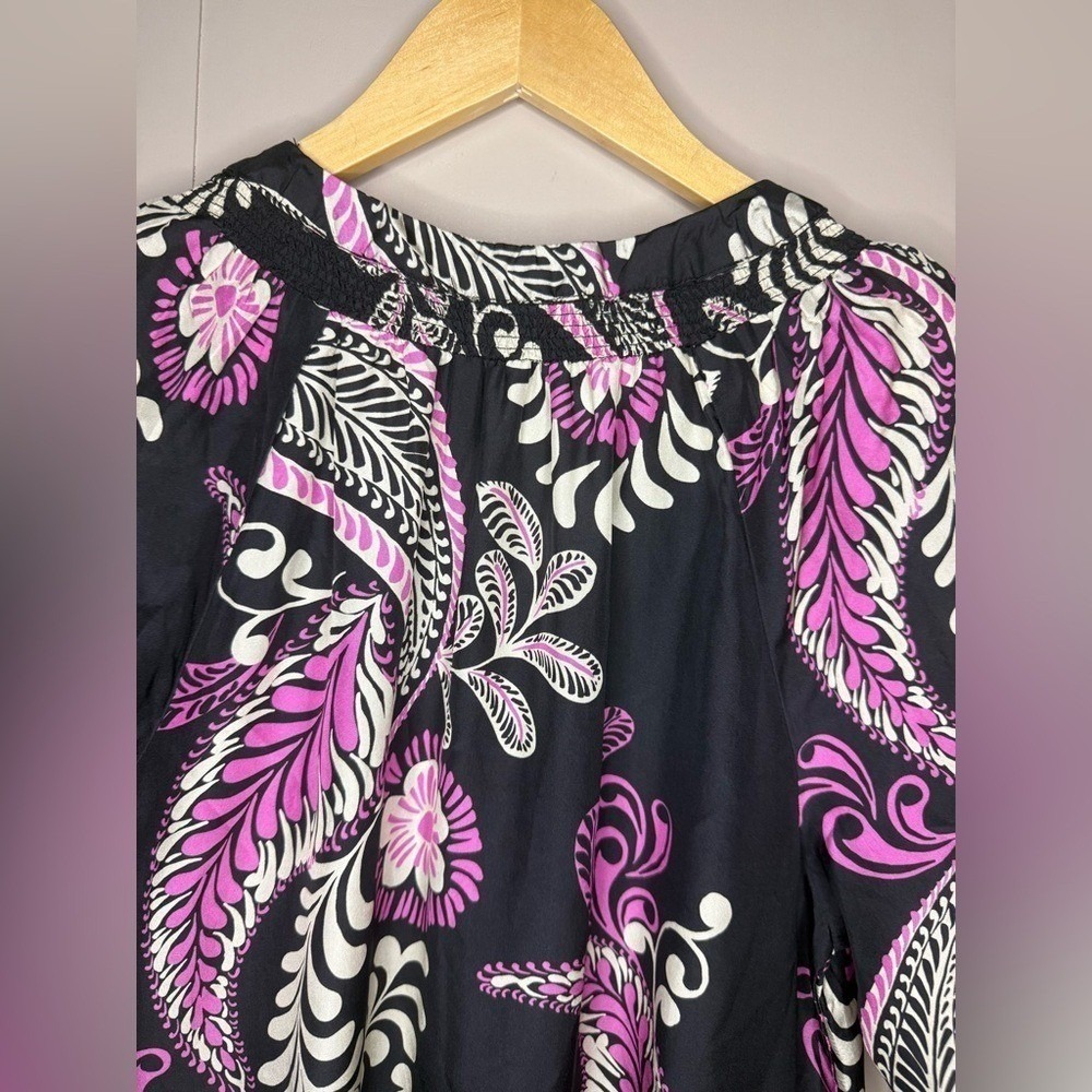 Johnny Was Silk Tiered Midi Dress Black Purple Floral Boho Luxe XS - Picture 6 of 7